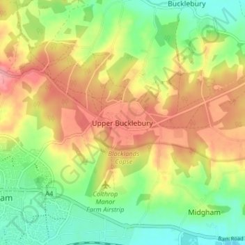 Mapa topográfico Upper Bucklebury, altitude, relevo