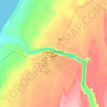 Mapa topográfico Laâyoune ⵍⵄⵢⵓⵏ العيون, altitude, relevo