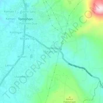 Mapa topográfico Matani Satu, altitude, relevo