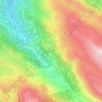 Mapa topográfico Lucoli Alto, altitude, relevo