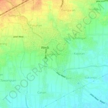 Mapa topográfico Gadungan, altitude, relevo
