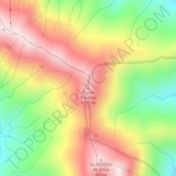 Mapa topográfico Punta Paulinu, altitude, relevo