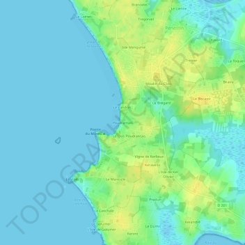 Mapa topográfico Poudrantais, altitude, relevo