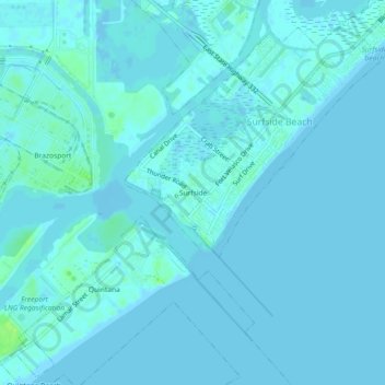 Mapa topográfico Surfside, altitude, relevo