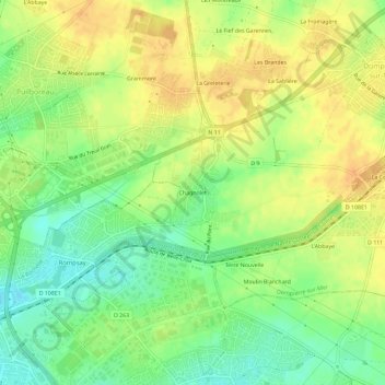 Mapa topográfico Chagnolet, altitude, relevo