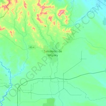 Mapa topográfico Higüey, altitude, relevo