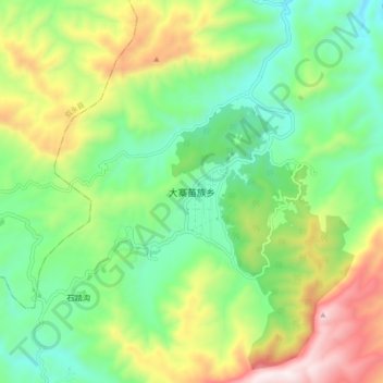 Mapa topográfico 大寨苗族乡, altitude, relevo
