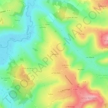 Mapa topográfico Chevagny, altitude, relevo