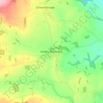 Mapa topográfico Kirkby Malzeard, altitude, relevo