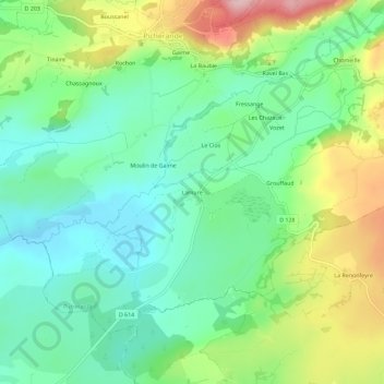 Mapa topográfico Lamure, altitude, relevo
