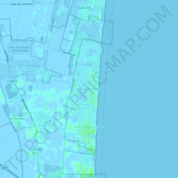 Mapa topográfico Lido di Pomposa, altitude, relevo