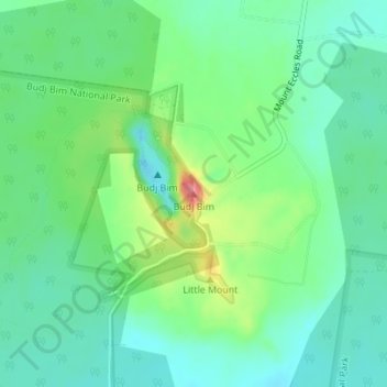 Mapa topográfico Budj Bim, altitude, relevo