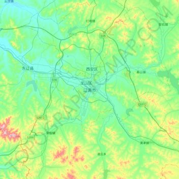Mapa topográfico 辽源市, altitude, relevo