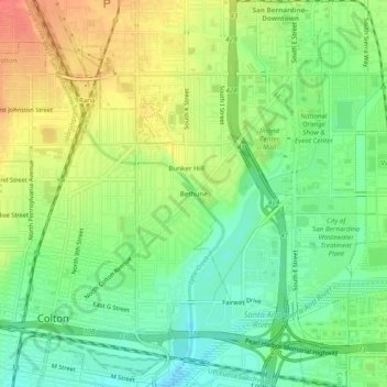 Mapa topográfico Bethune, altitude, relevo