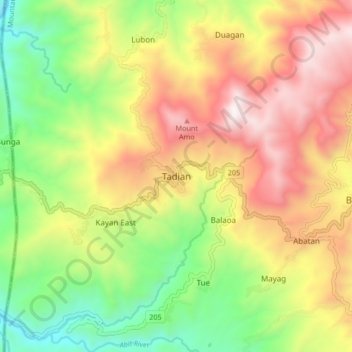 Mapa topográfico Tadian, altitude, relevo