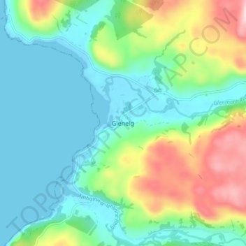 Mapa topográfico Glenelg, altitude, relevo