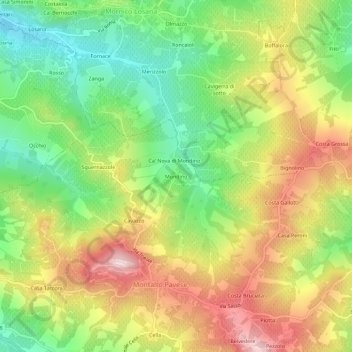Mapa topográfico Mondino, altitude, relevo