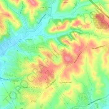 Mapa topográfico Marco Simone, altitude, relevo
