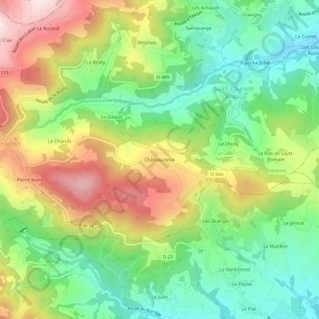 Mapa topográfico Châteauvieux, altitude, relevo