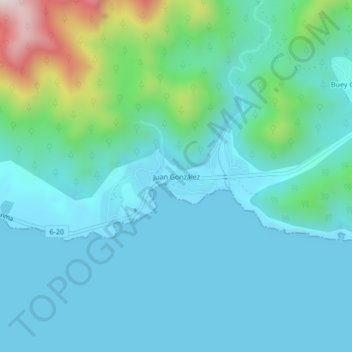 Mapa topográfico Juan González, altitude, relevo