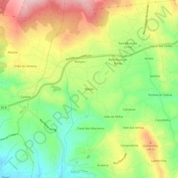 Mapa topográfico Maçãs, altitude, relevo