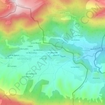 Mapa topográfico Les Mourards, altitude, relevo