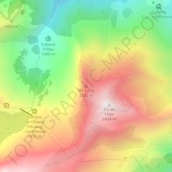 Mapa topográfico Pic Long, altitude, relevo