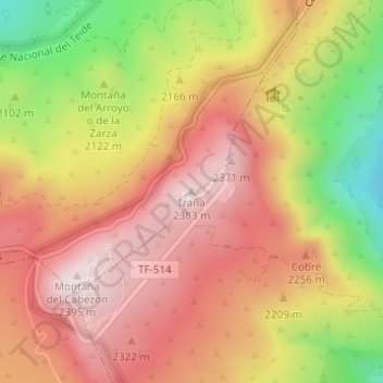 Mapa topográfico Izaña, altitude, relevo