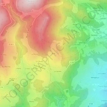 Mapa topográfico Buet, altitude, relevo