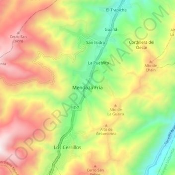 Mapa topográfico Mendoza Fría, altitude, relevo