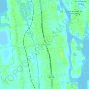 Mapa topográfico Eramalloor, altitude, relevo