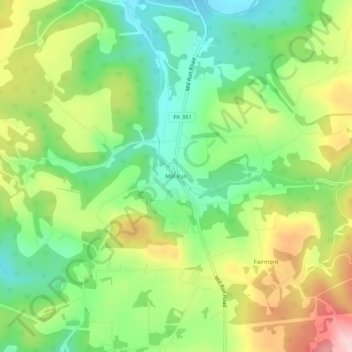 Mapa topográfico Mill Run, altitude, relevo