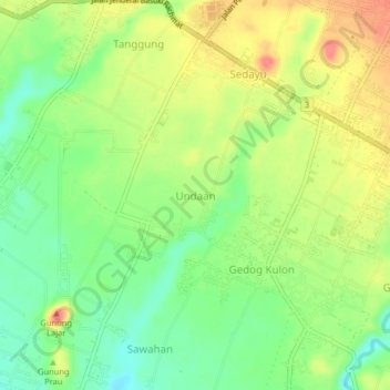 Mapa topográfico Undaan, altitude, relevo