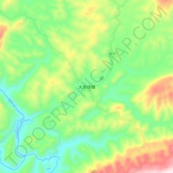 Mapa topográfico 大坝场镇, altitude, relevo