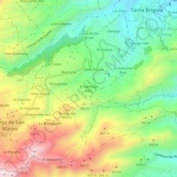 Mapa topográfico El Gamonal Alto, altitude, relevo