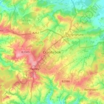 Mapa topográfico Cranbrook, altitude, relevo