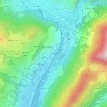 Mapa topográfico La Filatière, altitude, relevo