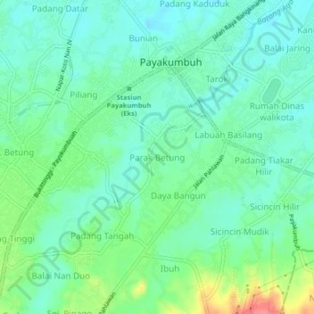 Mapa topográfico Parak Betung, altitude, relevo