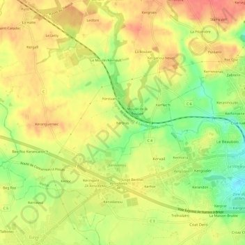 Mapa topográfico Kerbras, altitude, relevo