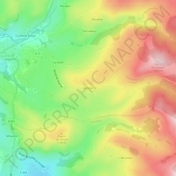 Mapa topográfico Vernhes, altitude, relevo