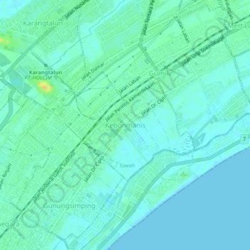 Mapa topográfico Kebonmanis, altitude, relevo