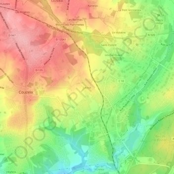 Mapa topográfico Lajoux, altitude, relevo
