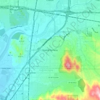 Mapa topográfico Grand Terrace, altitude, relevo