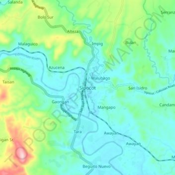 Mapa topográfico Sipocot, altitude, relevo