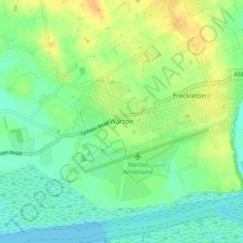 Mapa topográfico Warton, altitude, relevo