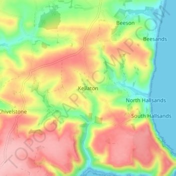 Mapa topográfico Kellaton, altitude, relevo