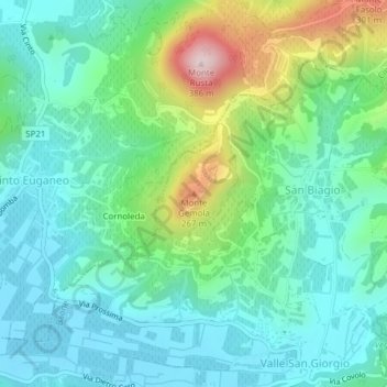Mapa topográfico Monte Gemola, altitude, relevo