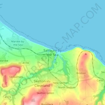 Mapa topográfico Saltburn by the Sea, altitude, relevo