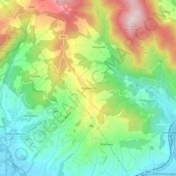 Mapa topográfico Montebeni, altitude, relevo