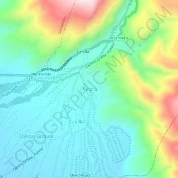 Mapa topográfico Pucara, altitude, relevo